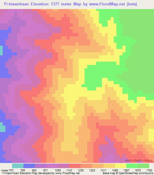 Yi-htawnhsan,Myanmar Elevation Map