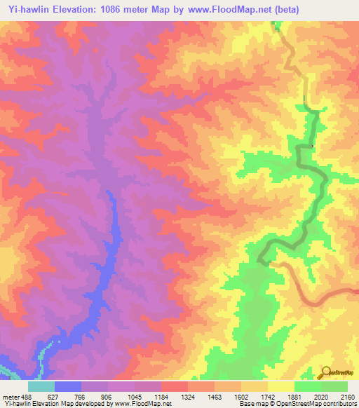 Yi-hawlin,Myanmar Elevation Map