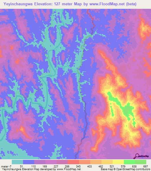 Yeyinchaungwa,Myanmar Elevation Map