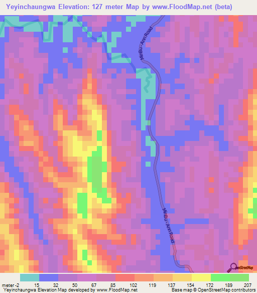 Yeyinchaungwa,Myanmar Elevation Map