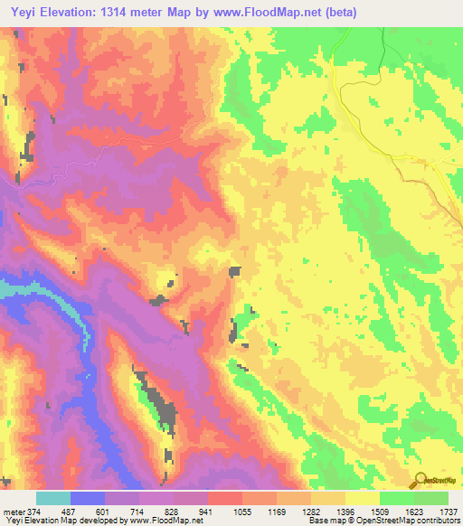 Yeyi,Myanmar Elevation Map