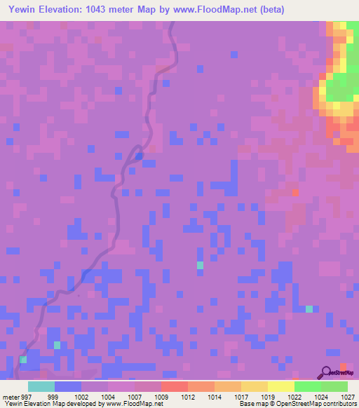 Yewin,Myanmar Elevation Map