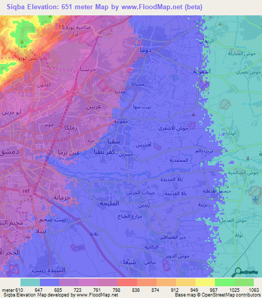 Siqba,Syria Elevation Map