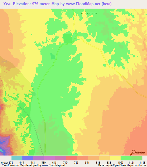 Ye-u,Myanmar Elevation Map