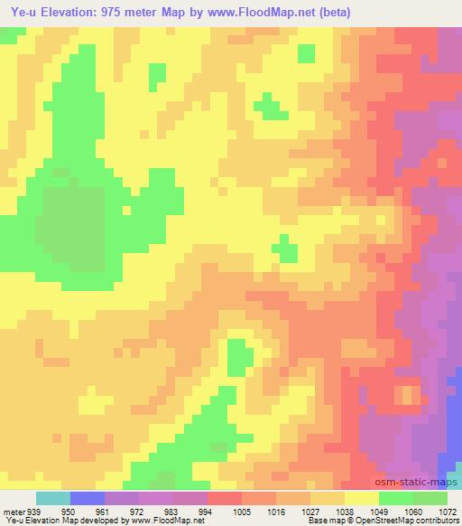 Ye-u,Myanmar Elevation Map