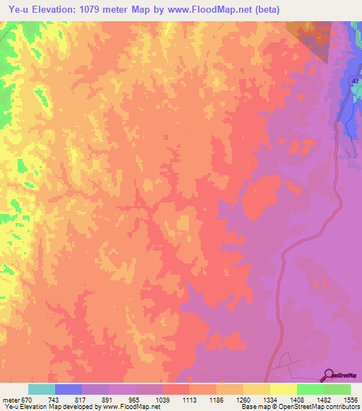 Ye-u,Myanmar Elevation Map