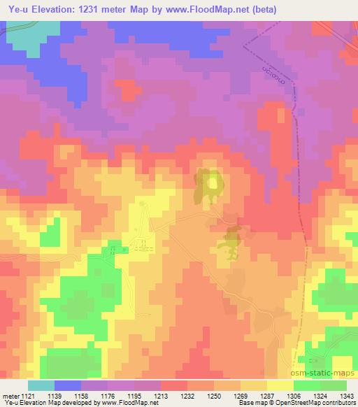Ye-u,Myanmar Elevation Map