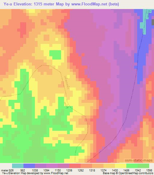 Ye-u,Myanmar Elevation Map