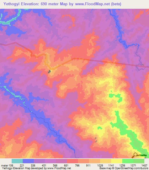 Yethogyi,Myanmar Elevation Map