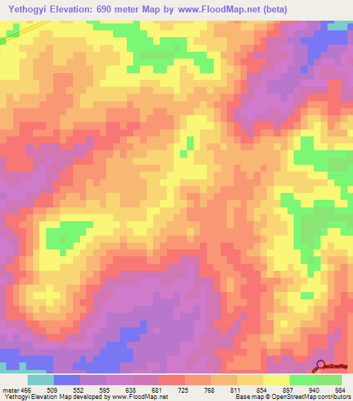 Yethogyi,Myanmar Elevation Map