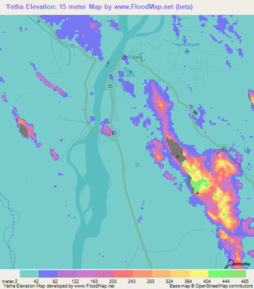 Yetha,Myanmar Elevation Map