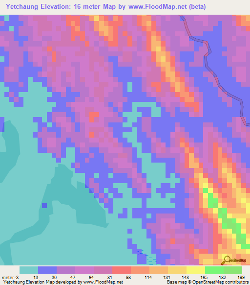 Yetchaung,Myanmar Elevation Map
