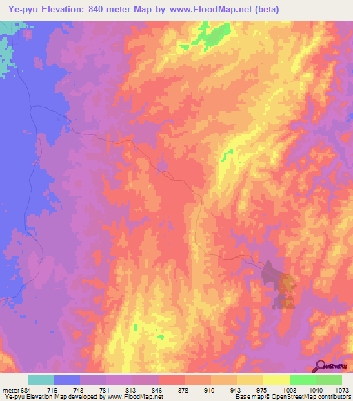 Ye-pyu,Myanmar Elevation Map