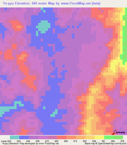 Ye-pyu,Myanmar Elevation Map