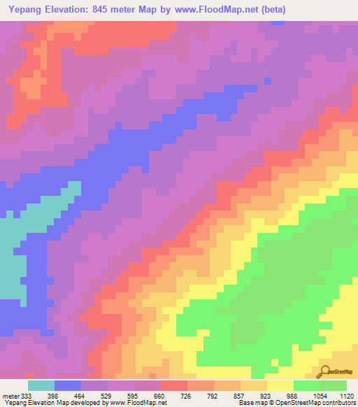 Yepang,Myanmar Elevation Map