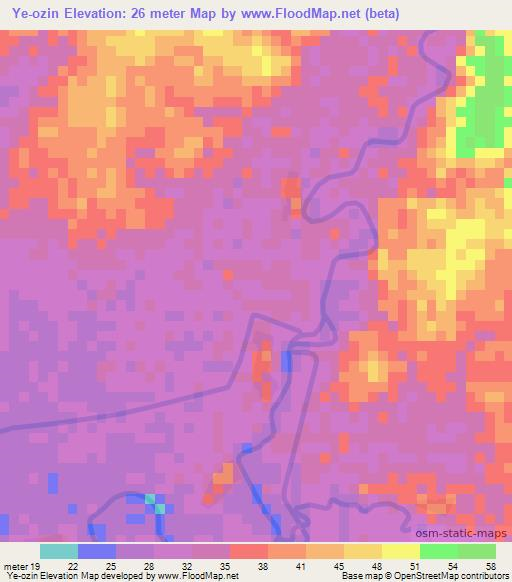 Ye-ozin,Myanmar Elevation Map