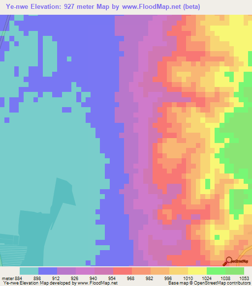 Ye-nwe,Myanmar Elevation Map