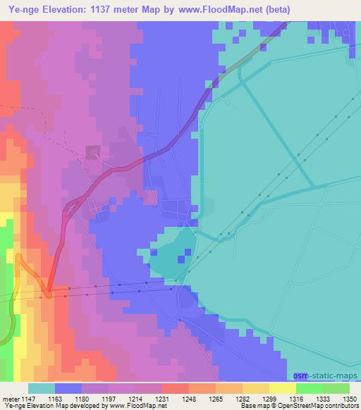 Ye-nge,Myanmar Elevation Map