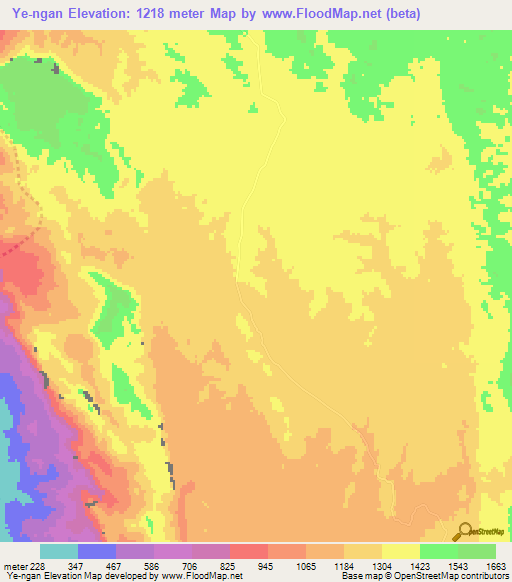 Ye-ngan,Myanmar Elevation Map