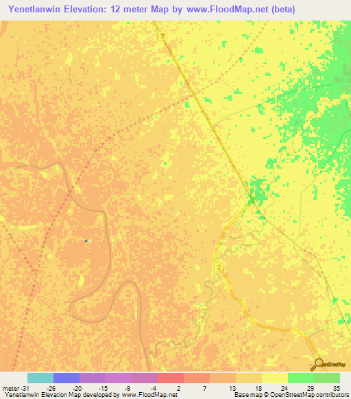 Yenetlanwin,Myanmar Elevation Map