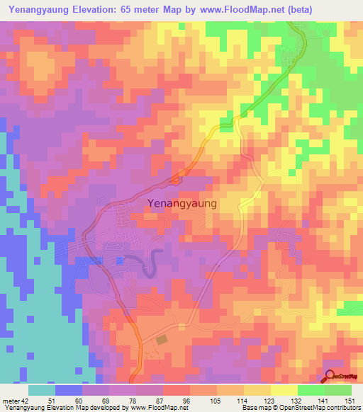 Yenangyaung,Myanmar Elevation Map