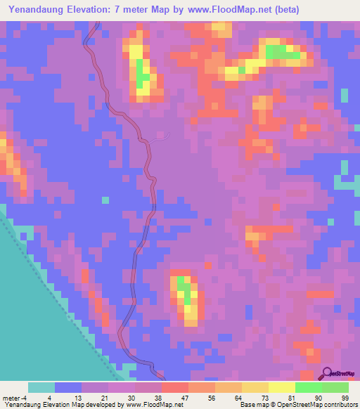 Yenandaung,Myanmar Elevation Map