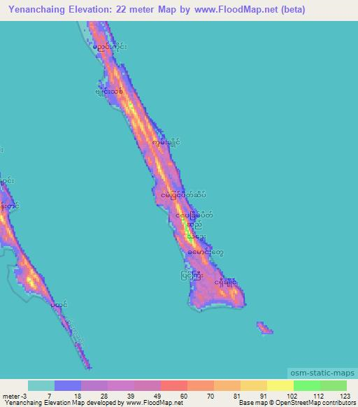 Yenanchaing,Myanmar Elevation Map