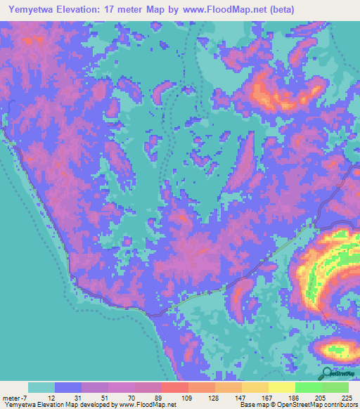 Yemyetwa,Myanmar Elevation Map