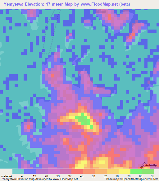 Yemyetwa,Myanmar Elevation Map