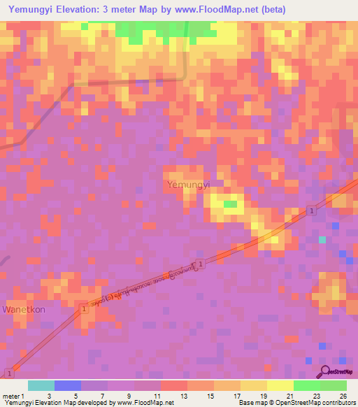 Yemungyi,Myanmar Elevation Map