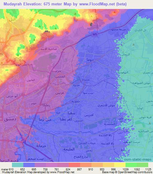 Mudayrah,Syria Elevation Map