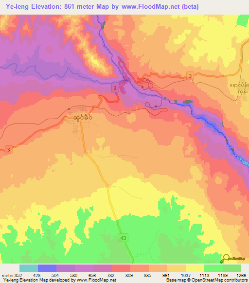 Ye-leng,Myanmar Elevation Map