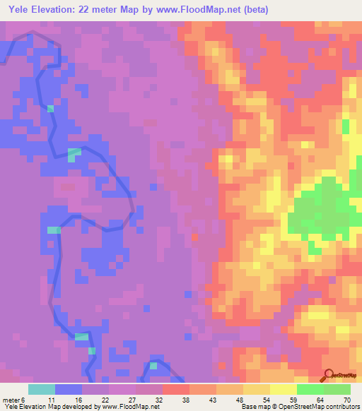 Yele,Myanmar Elevation Map