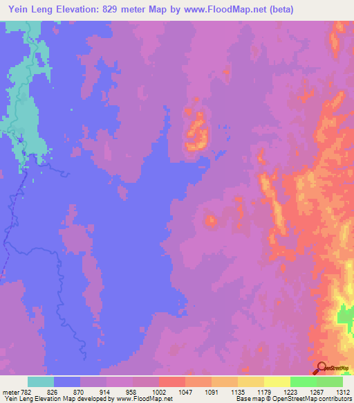 Yein Leng,Myanmar Elevation Map