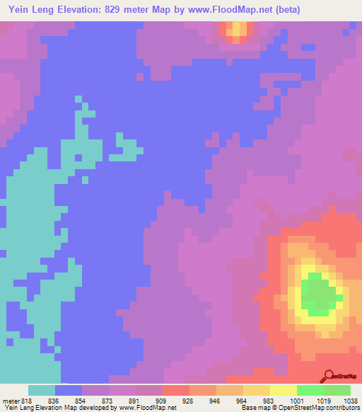 Yein Leng,Myanmar Elevation Map