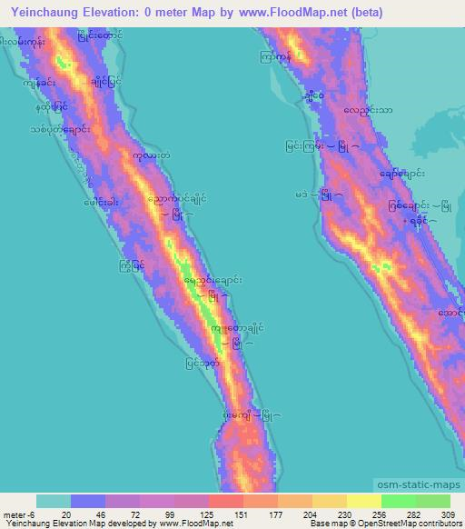 Yeinchaung,Myanmar Elevation Map