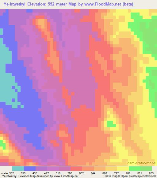 Ye-htwetkyi,Myanmar Elevation Map