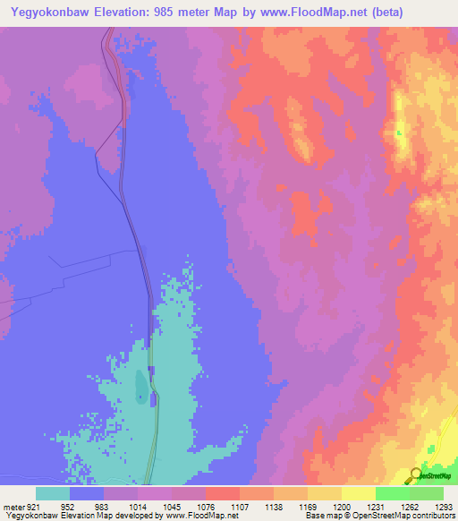 Yegyokonbaw,Myanmar Elevation Map