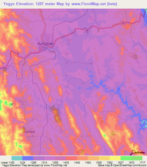 Yegyo,Myanmar Elevation Map