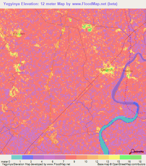 Yegyinya,Myanmar Elevation Map