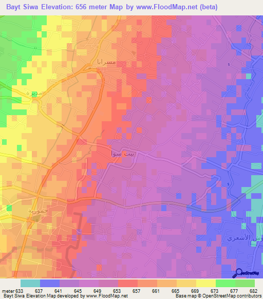 Bayt Siwa,Syria Elevation Map