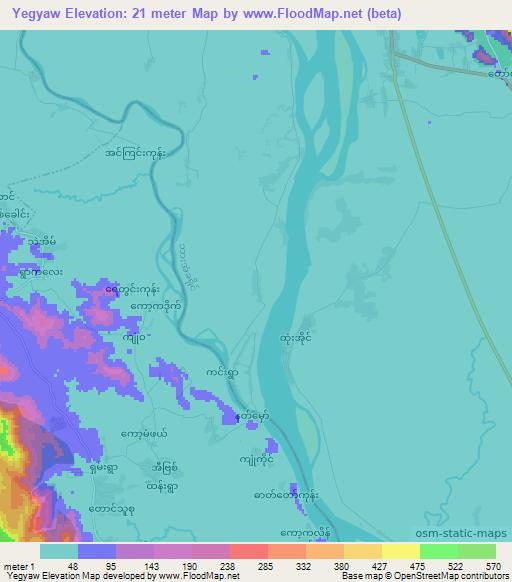 Yegyaw,Myanmar Elevation Map