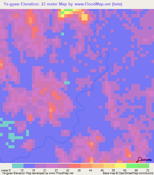 Ye-gyaw,Myanmar Elevation Map