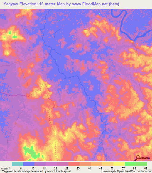 Yegyaw,Myanmar Elevation Map