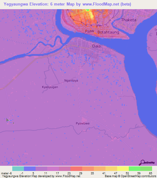 Yegyaungwa,Myanmar Elevation Map