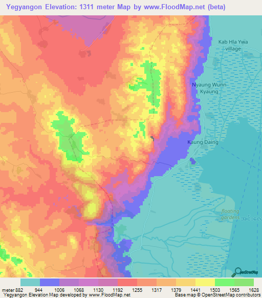 Yegyangon,Myanmar Elevation Map