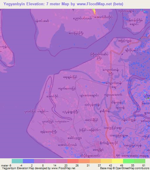 Yegyanbyin,Myanmar Elevation Map