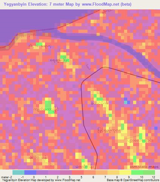 Yegyanbyin,Myanmar Elevation Map
