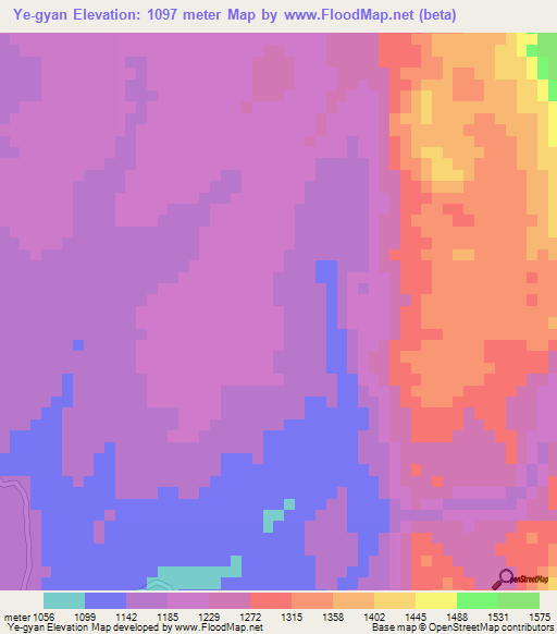 Ye-gyan,Myanmar Elevation Map