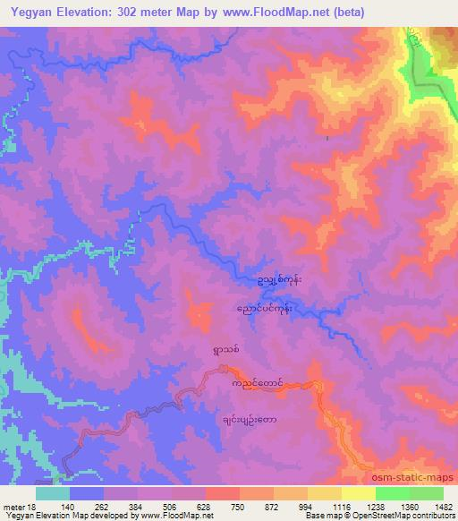 Yegyan,Myanmar Elevation Map